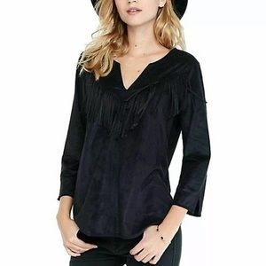 NWT Express Top SMALL Faux Suede Fringe Top V Neck western